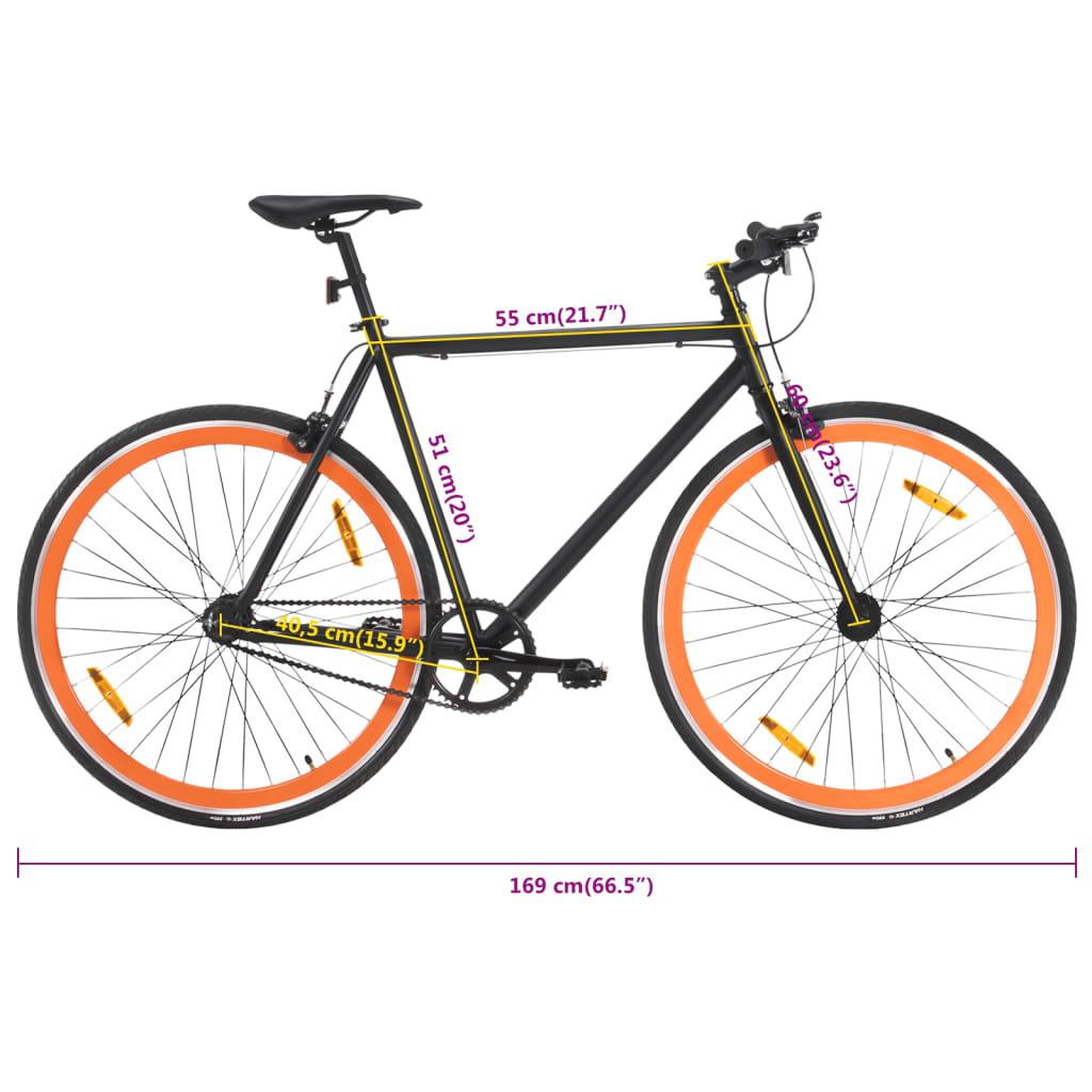 Fixed Gear Bike Black and Orange 700c 51 cm