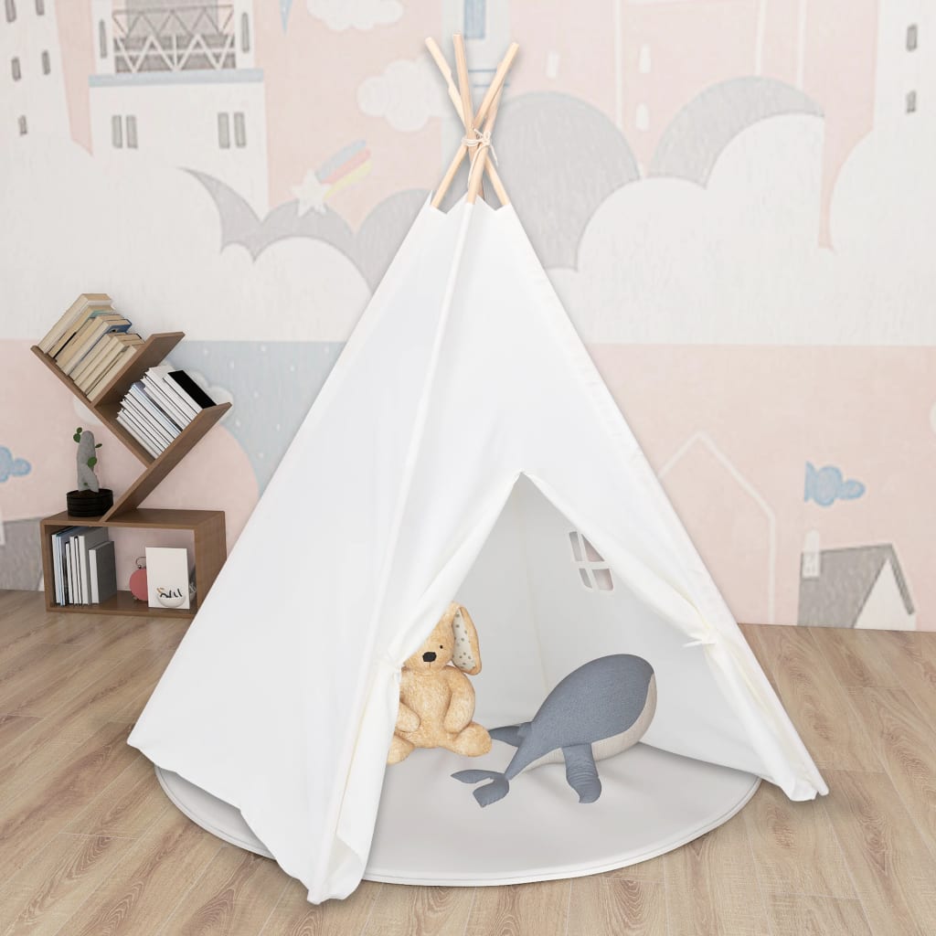 Children Teepee Tent with Bag Peach Skin White 120x120x150 cm